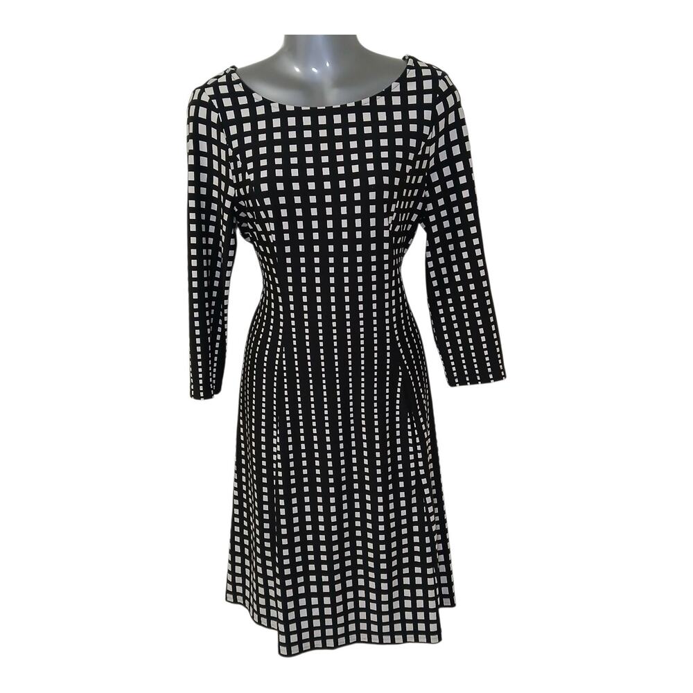 Joseph Ribkoff Black White Windowpane Check Dress Size 8 Zip Back Career Work‎